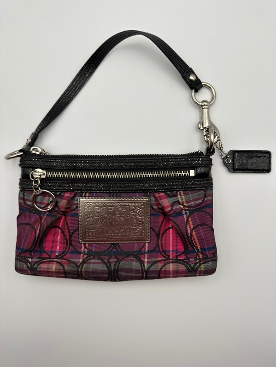 Coach Handbags - Coach Poppy Plaid Tartan Wristlet Double Zip Y2K Glam Signature C Pink Black